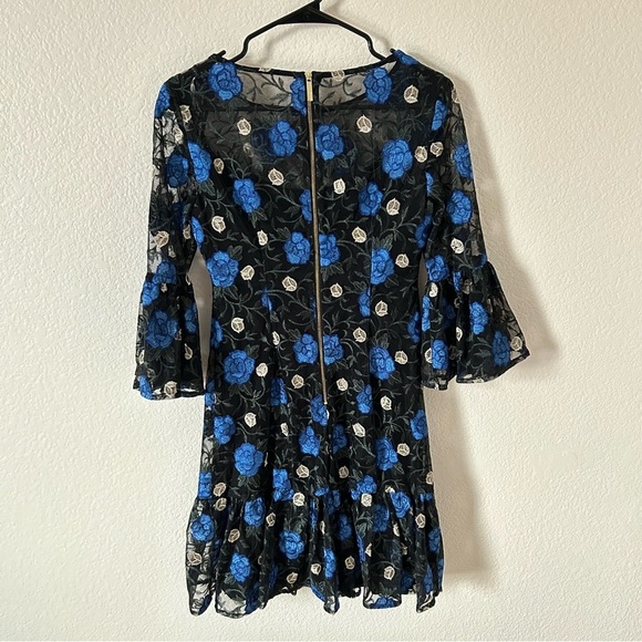 Calvin Klein Blue Ruffled Tiered Fit Bell Sleeve Formal, Cocktail Feminine Dress - Picture 3 of 14